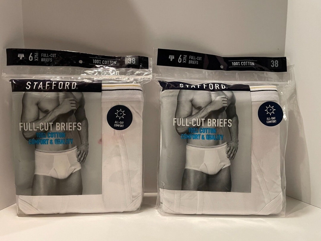 Stafford Men s Full Cut Brief Size 38 White 100 Cotton 6 pack NIP 12 Pairs Etsy