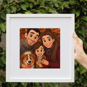 Custom Cartoon pet and owner portrait COUPLE PORTRAIT from photo Family portrait up to 5 people pets loved one portrait dog portrait