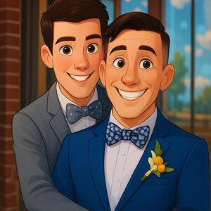 Custom Cartoon Gay PORTRAIT from photo Family illustration commissions loved one portrait birthday gift first year wedding anniversary gift