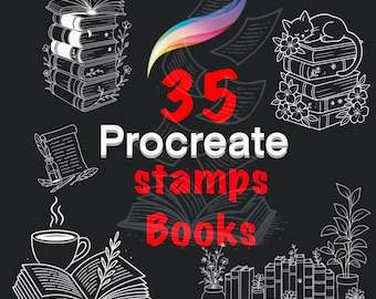 35 Procreate books brush stamps for Procreate book shelves illustration silhouette Book Shelf Brush Set Reading Clipart Library