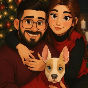 Custom Cartoon COUPLE PORTRAIT from photo Family portrait illustration portrait commissions loved one portrait gift for couple dog portrait