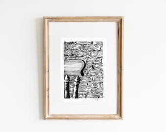 Landour Mountain Cafe Wall Art Print Dibujo inspirado en viajes Bellas artes en blanco y negro para decoración del hogar y la oficina Impresión giclée para dormitorio
