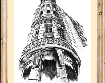 Barcelona Balmes Arquitectura gótica Impresión Dibujo en blanco y negro Arte de pared Elegante Giclée Bellas artes para decoración del hogar y la oficina Obras de arte