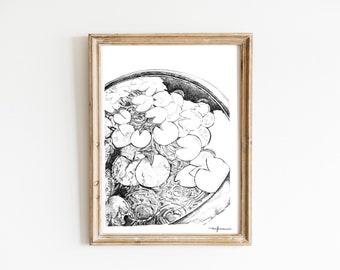Ilustración de Lily Pond Serena Arte de pared en blanco y negro Impresión Giclee Bellas artes para una decoración pacífica del hogar y la oficina Obras de arte de dormitorio zen