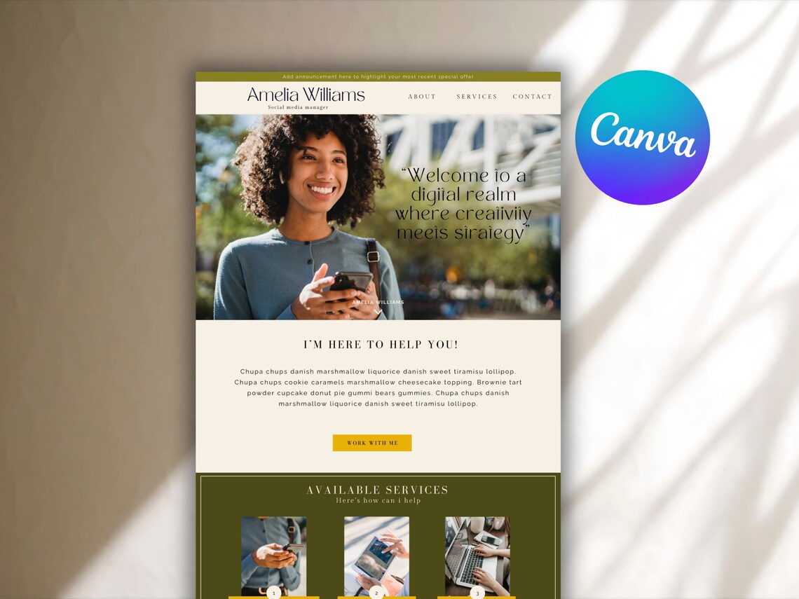 Social Media Manager Website Template Canva Social Media Templates