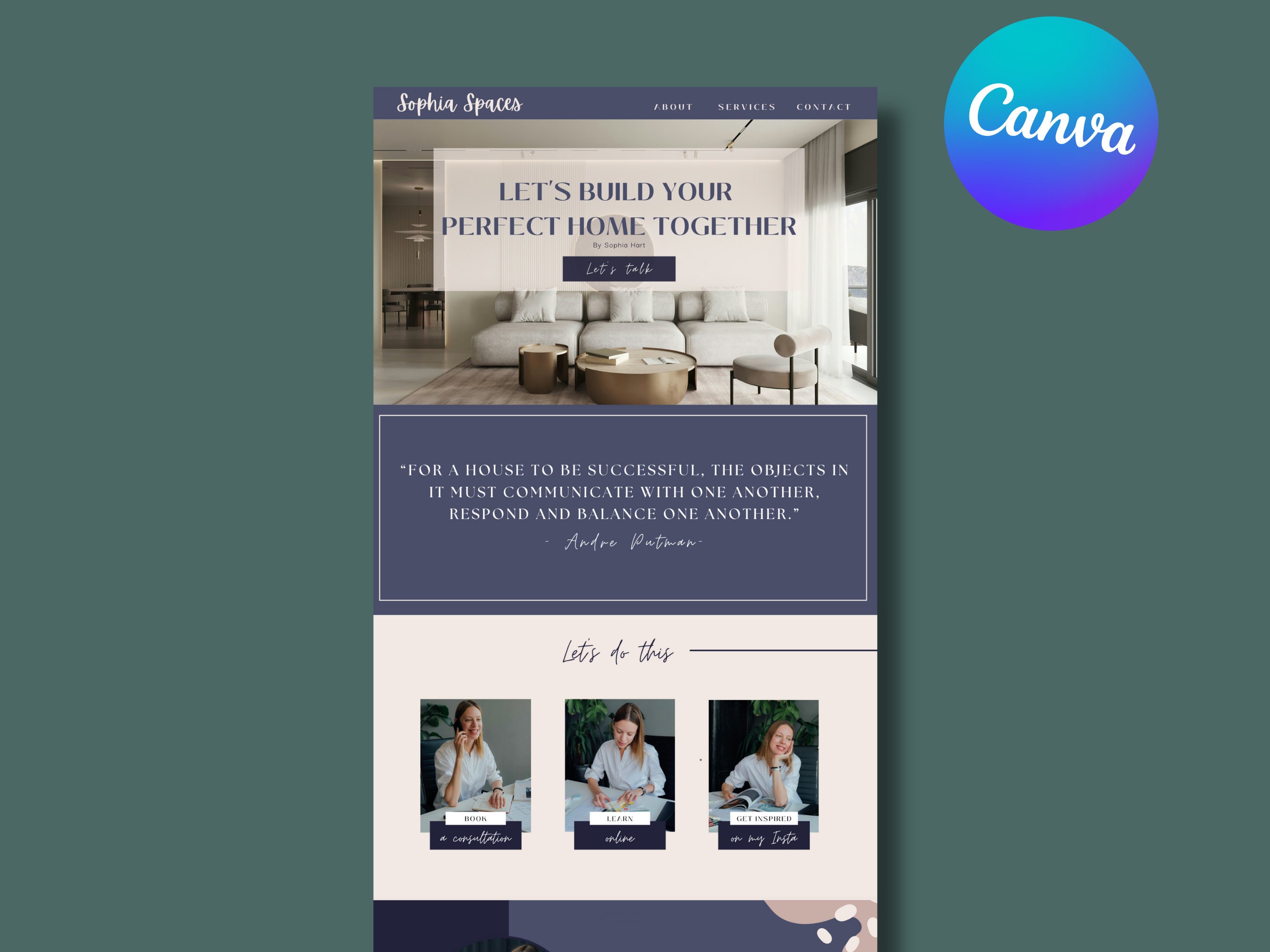Canva Website Template for Interior Designer, Realtors, Architects ...
