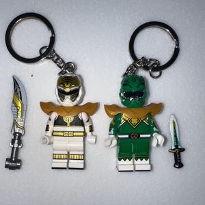 パワーレンジャーファンのためのホワイト＆グリーンパワーレンジャーレゴキーチェーン
