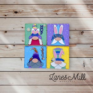 Hand-Painted Easter Gnome Tiles for Leaning Ladder - 4.25&quot; x 4.25&quot; - Customizable Wooden Squares Tile(s) ONLY