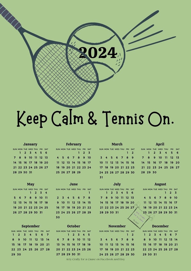 2024 Tennis Calendar Keep Calm & Tennis On Etsy