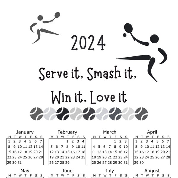 Tennis 2024 Calendar Etsy