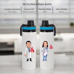 28oz Cardiologist Water Bottle with Custom Caricature, Cardiology Doctor Gift, Funny Cardiologist Gift for Men, Heart Surgeon Gift, Medical