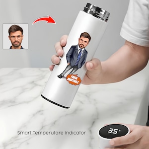Personalized Smart Thermos with Custom Caricature and Name, Stainless Steel Bottle, 70+ Designs, Gift for Men, Hot & Cold Flask