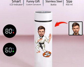 Karate Cartoon 15oz Drink Bottle, Funny Karate Gifts for Men, Karate Instructor Caricature Water Bottle, Karate Teacher Tumbler, Travel Mug