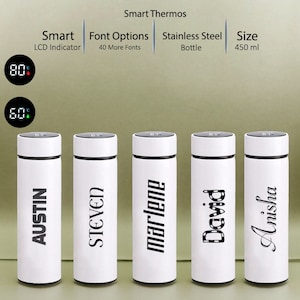 Promotional Thermos, Custom-Printed Bottle, Smart Bottle, Travel Tumbler, Custom Thermal Flask with Name, Stainless Steel Drinkware