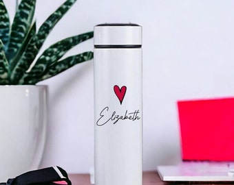 Custom 15oz Double Wall Insulated with Drink Bottle, Portable Stainless Steel Tea Bottle with Name, Reusable Coffee Flask, Custom Travel Mug