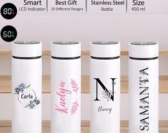 Custom Stainless Steel Smart Bottle with LED Temperature Display - Personalized Vacuum Flask, Insulated Coffee Bottle, Travel Mug with Name