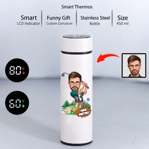 Golfer Cartoon Insulated 15oz Drink Bottle, Funny Golf Gift, Golf Caricature Coffee Flask Bottle, Golf Tumbler, Golf Thermos, Travel Mug