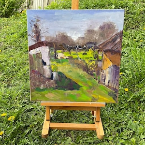 Spring Ukrainian village, oil on the canvas, 40 x 40 cm, Ukraine, 2024.