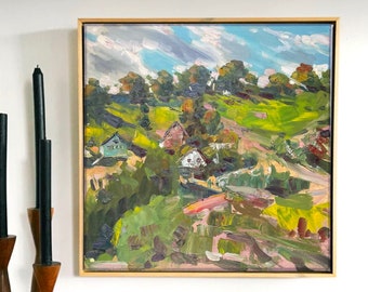 Oil painting on a stretcher "View of Chernyk", Ukraine 2022.