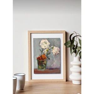 Pintura a óleo "Flores de outono", a obra é escrita em papelão tamanho 20 x 25 cm, Ucrânia, 2024, Yuliia Klishyna (1989).