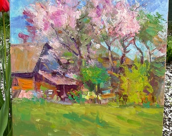 Spring mood, oil painting on the canvas, 50 x 50 cm, Ukraine, 2024.