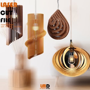 Laser Cut Lamp 4 pcs Designs, Lighting Lamp Wood Pendant Designs Laser cut lamp Lighting