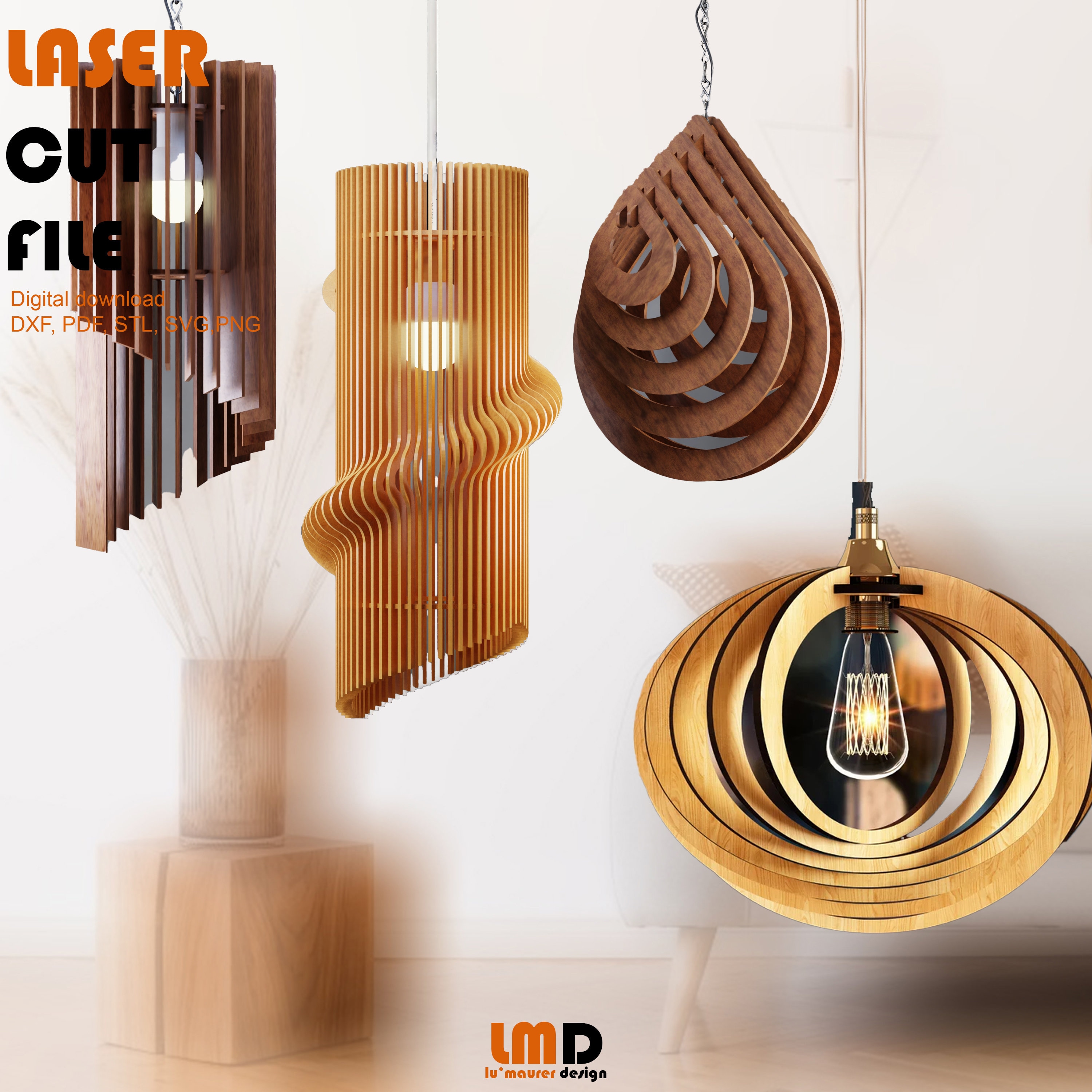 Laser Cut Lamp 4 Pcs Designs Lighting Lamp Wood Pendant Designs