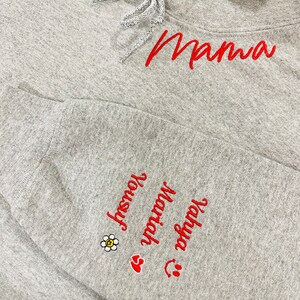 Custom Embroidered Mama Sweatshirt with Kids Name on Sleeve, Personalized Mom Sweatshirt, Minimalist Momma Sweater, Mothers Day Gift for Mom image 4