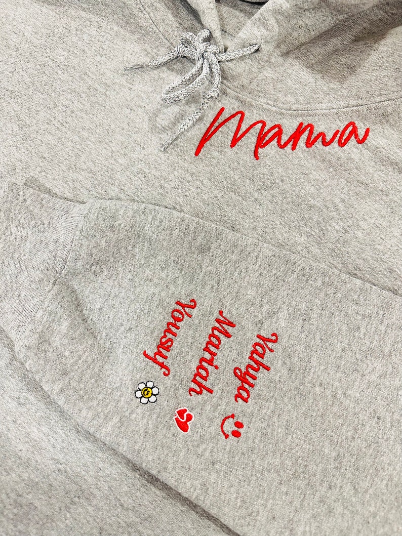 Custom Embroidered Mama Sweatshirt with Kids Name on Sleeve, Personalized Mom Sweatshirt, Minimalist Momma Sweater, Mothers Day Gift for Mom image 4