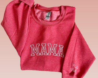 Personalized Embroidered Sweatshirt with Kid Names on Sleeve, Mother's Day Gift