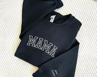 Personalized Embroidered Sweatshirt with Kid Names on Sleeve, Mother's Day Gift