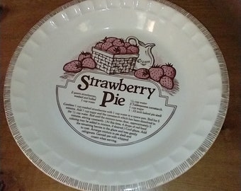 Strawberry Pie Plate with Recipe, Oven Safe Pie Dish Royal China by Jeannette USA