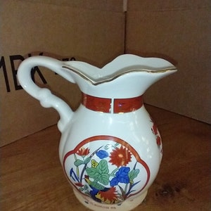 Vintage Chinese Rooster & Bird Floral Pitcher 5.5&quot; Great Condition