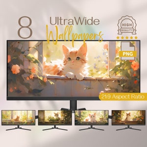 Fondos de pantalla ultraanchos de gatos y plantas, formato panorámico caprichoso de 3440 x 1440, fondo de pantalla ultraancho bonito, fondo de pantalla 4k para escritorio