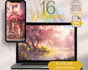 Kawaii Digital Tapet, Lofi Blossom Tapet, Estetisk iPad Tapet, Kawaii Tapet Dator Skrivbordsbakgrund, Macbook Tapet