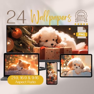 Cute Puppy Amidst Christmas Wallpapers Pack, Adorable Xmas Widescreen Wallpaper for Festive Cheer, Laptop & Phone Screensaver for Pet Lovers