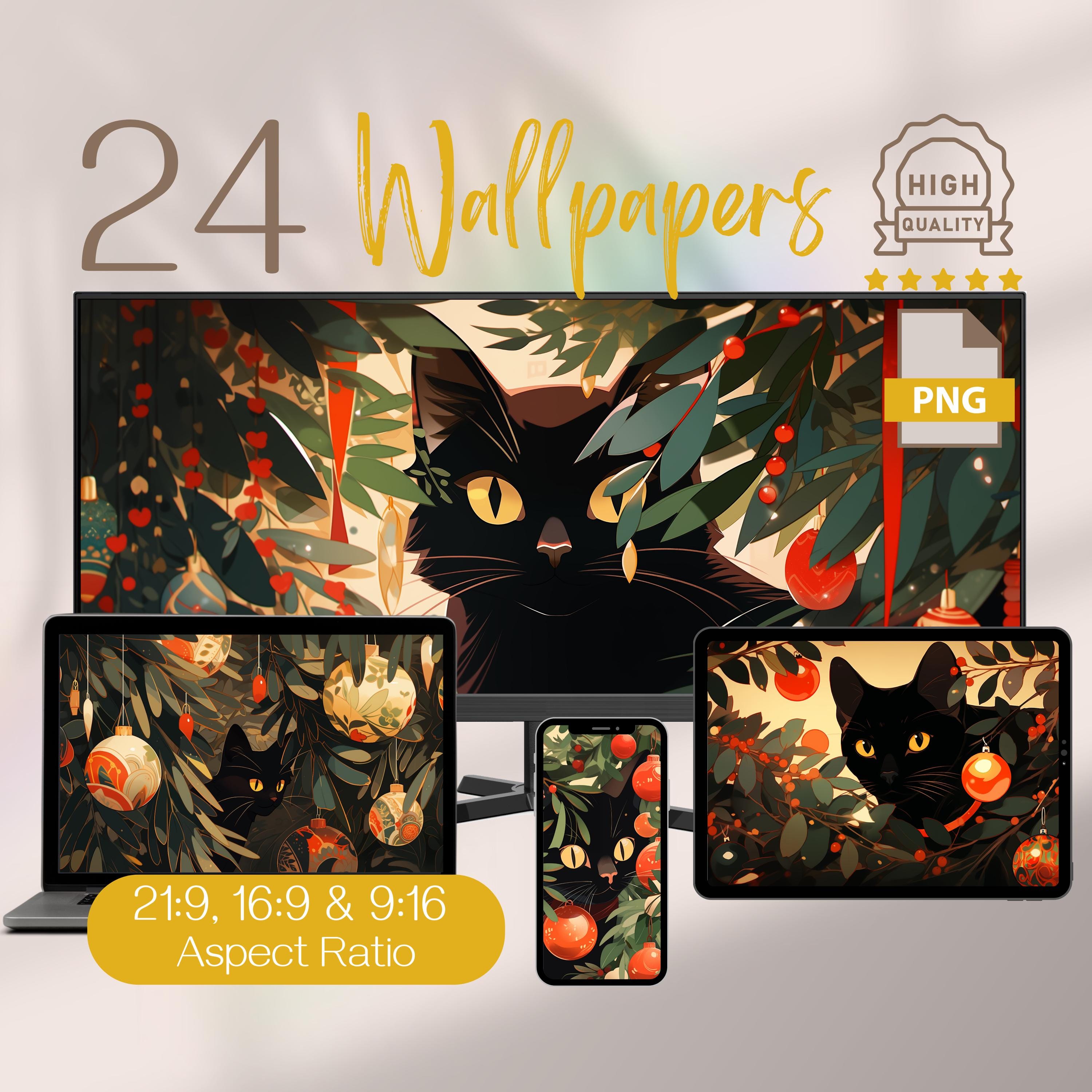 Black Cat and Christmas Aesthetics Wallpapers Pack, Festive HD Ultrawide  Backgrounds for PCs, 4K High-Resolution Xmas Phone \u0026 Laptop Screen, image size:3000x3000