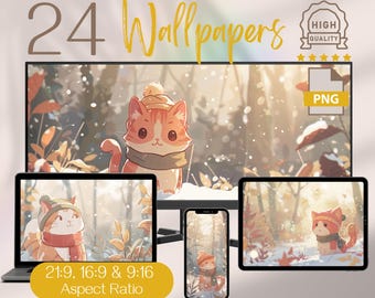 Cute Red Cat and Snowy Winter Wallpapers Pack, Stunning Winter Wonderland Backgrounds for Ultrawide Pc, Desktops, Laptops, Tablet and Phones