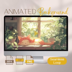 Cute Red Cat Animated Background, Dynamic Motion Wallpaper PCs, Kawaii Lively Desktop Wallpaper, Perfect Gift for Pet and Plant Enthusiasts