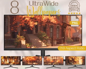 Super Ultrawide Wallpaper, Fall in the City Autumn Scenes, Ultra Wide Monitor Background, 4K HD Desktop Wallpaper, Perfect Computer Gift