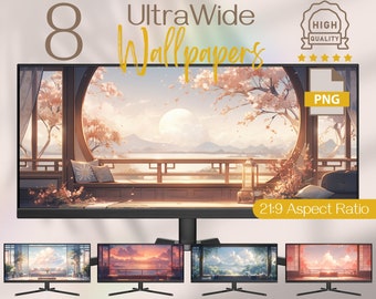 Lofi 3440x1440 wallpapers format, ultrawide monitor background desktop wallpaper, light ultrawide wallpaper, japandi widescreen 4k wallpaper