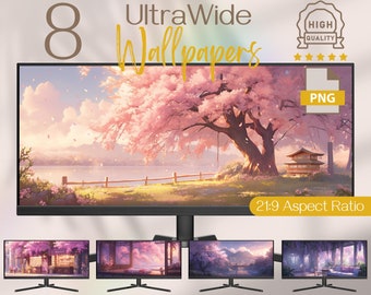 Pink aesthetics ultrawide wallpapers, blossom desktop wallpaper, whimsical widescreen wallpapers, computer background, kawaii pc wallpapers