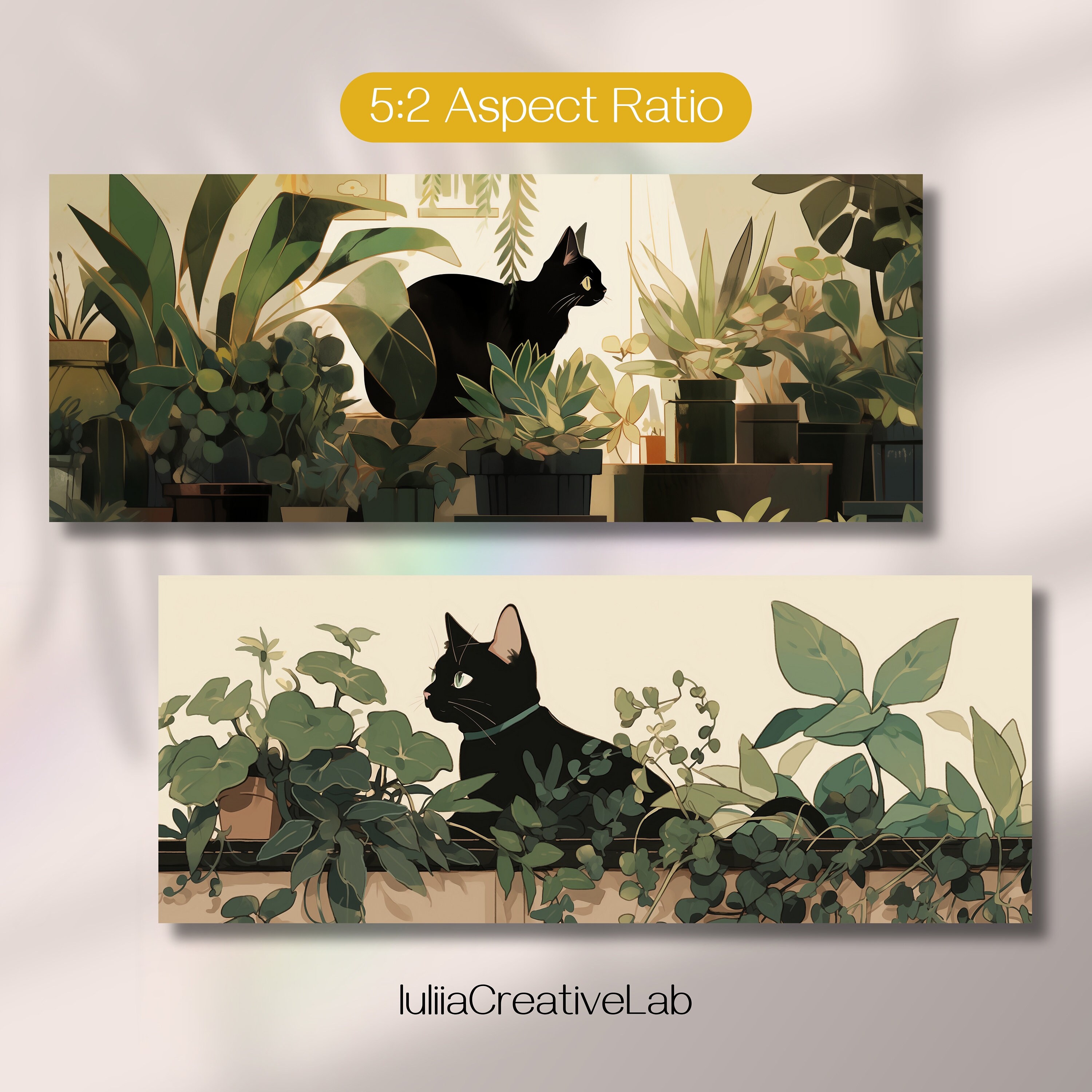 Artistic Twitch Banner, Whimsical Cat & Plants Design, Twitch Streaming ...