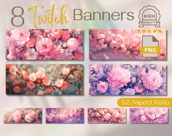 Kawaii Sakura Twitch Banner Set: Pastel Floral Streaming Headers (PDF)