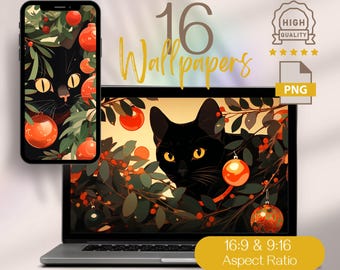 Black Cat Christmas Wallpaper: 4K Festive Backgrounds (Digital Download)