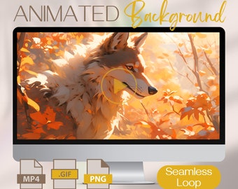 Autumn Scenes Moving Wallpaper, Cute Wolf Animated Forest, Lively 4K Download for Desktop and iPad, Perfect October Woodland Background
