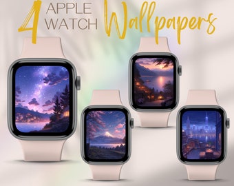 Night Sky Apple Watch Wallpaper: Neon Scenery iWatch Face (Digital Download)