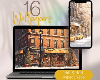 Christmas in the City Wallpaper, Christmas Desktop Wallpaper, Christmas Phone Wallpaper, Christmas Background, Xmas Holiday iPhone Wallpaper