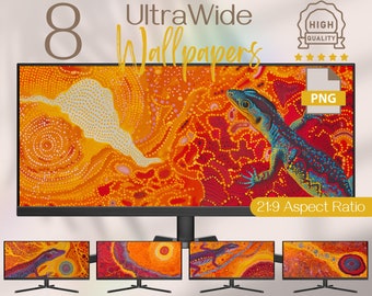 Aboriginal Lizard Art Ultrawide Wallpaper: Dreamtime Backgrounds (Digital Download)