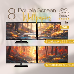 Höstbakgrunder för dubbla skärmar - Höstskogslandskap, Utökade skärmbakgrunder för höstsäsongens skrivbordsdekor, Höstens dubbla skärmar